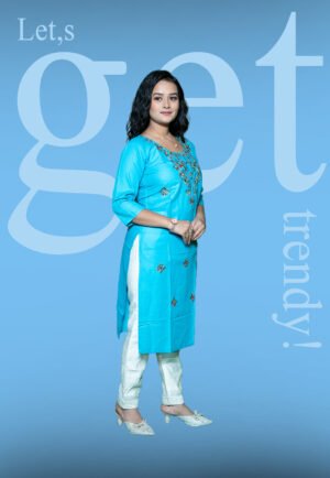 Light Blue Embroidered KURTI