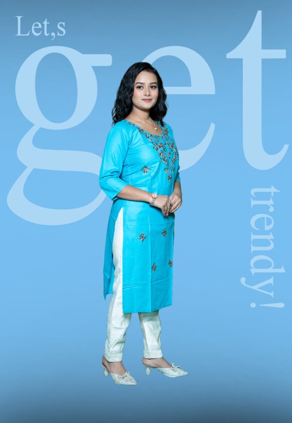 Light Blue Embroidered KURTI