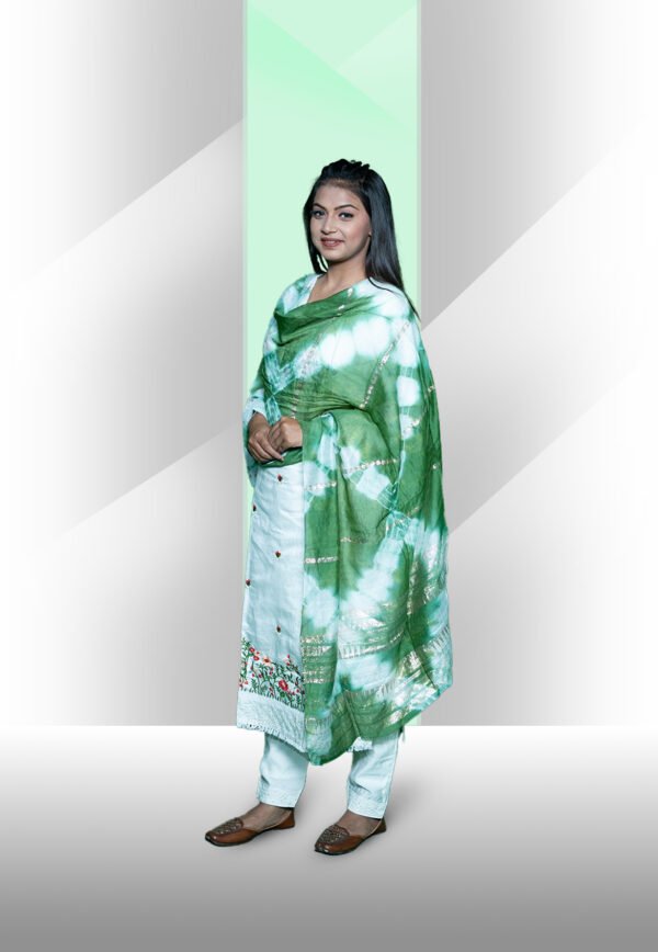 white-green thread work kurta Set