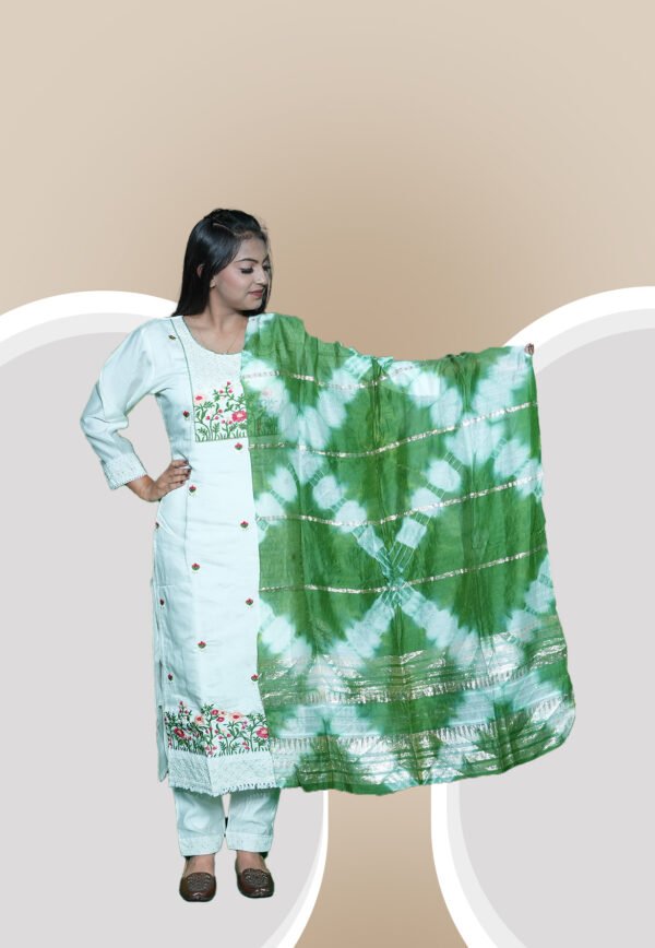 white-green thread work kurta Set