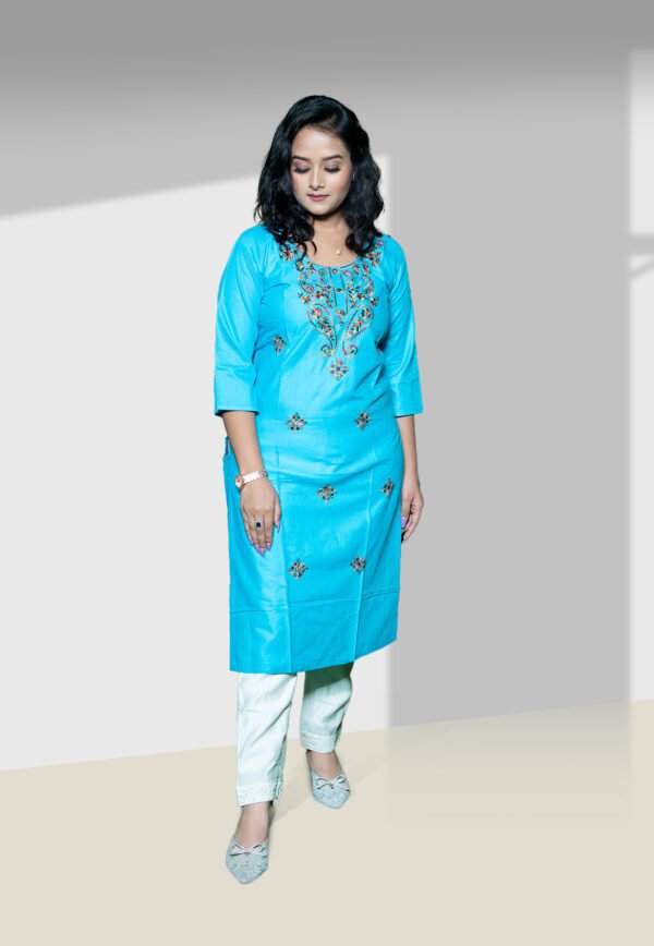 Light Blue Embroidered KURTI