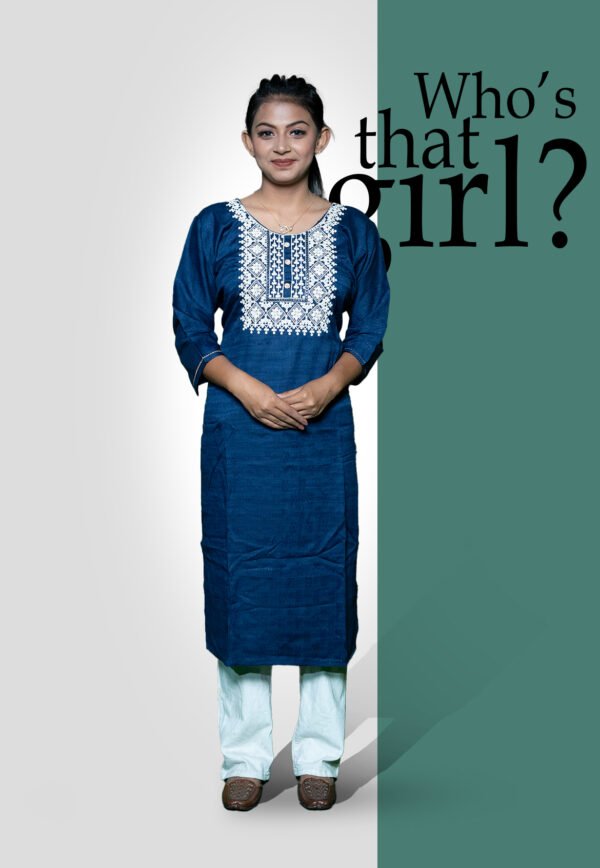 Royal Blue Embroidered KURTI